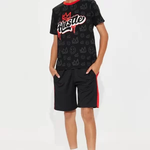 Mini Hustle King Short Set - Black/Red