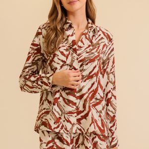 Set-Earthy print oversized blouse
