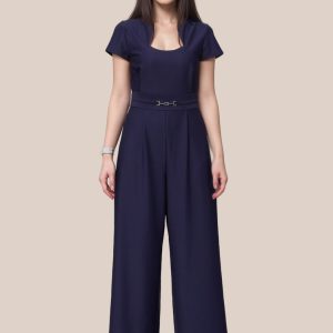 Elegant Square Neck Belted Jumpsuit